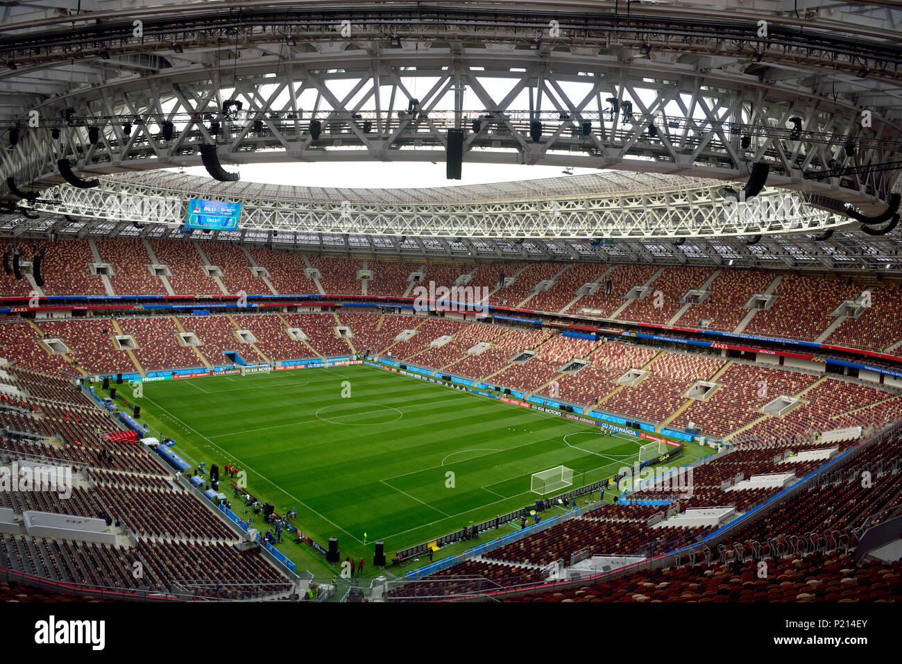 Moscow, Russia - June 13, 2018. Interior view of Luzhniki stadium in Moscow, one day before the opening of FIFA World Cup 2018. Credit: Alizada Studios/Alamy Live News Stock Photo