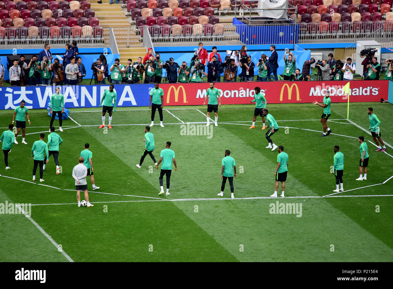 Moscow, Russia - June 13, 2018. National team of Saudi Arabia at workout one day before the opening match of FIFA World Cup 2018 Russia vs Saudi Arabia. Credit: Alizada Studios/Alamy Live News Stock Photo