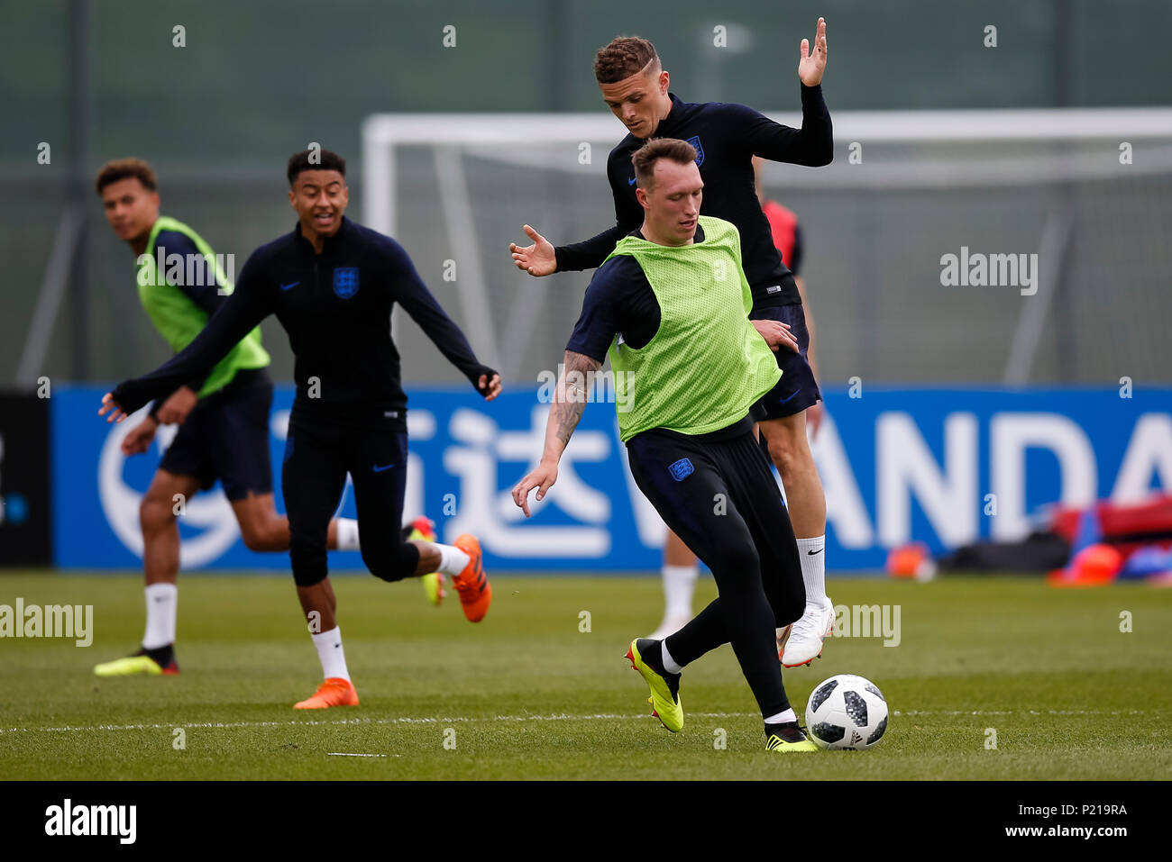 Zelenogorsk, Russia. 13th June 2018. Phil Jones of England and Kieran Trippier of England during an England training session at Stadium Spartak Zelenogorsk on June 13th 2018 in Zelenogorsk, Saint Petersburg, Russia. Credit: PHC Images/Alamy Live News Stock Photo