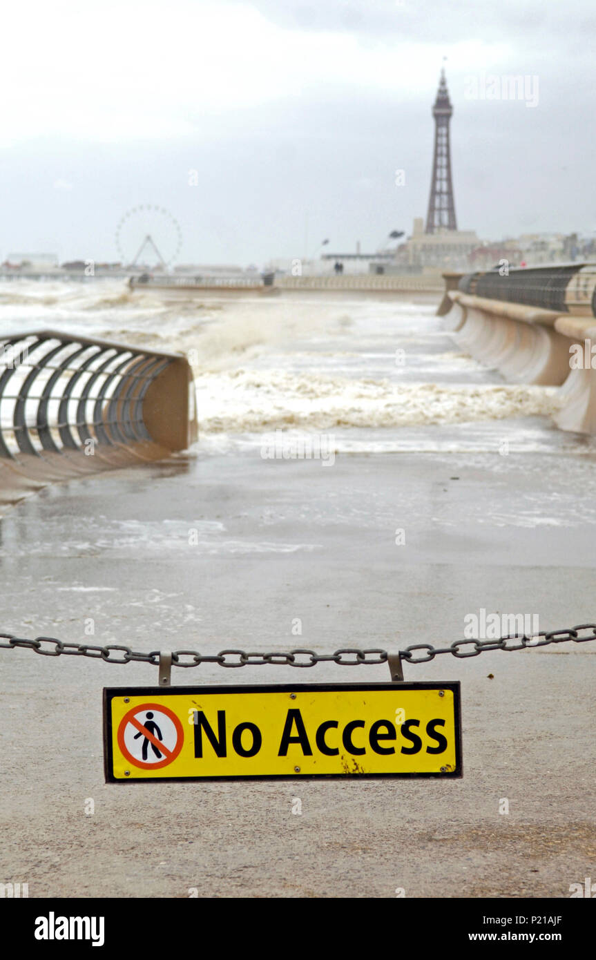 Blackpool,UK. 14th June 2018. After weeks of warm sunny weather storm Hector bring with it strong winds and big seas on to the seafront at Blackpool,Lancashire. Kev Walsh/Alamy Live News Stock Photo