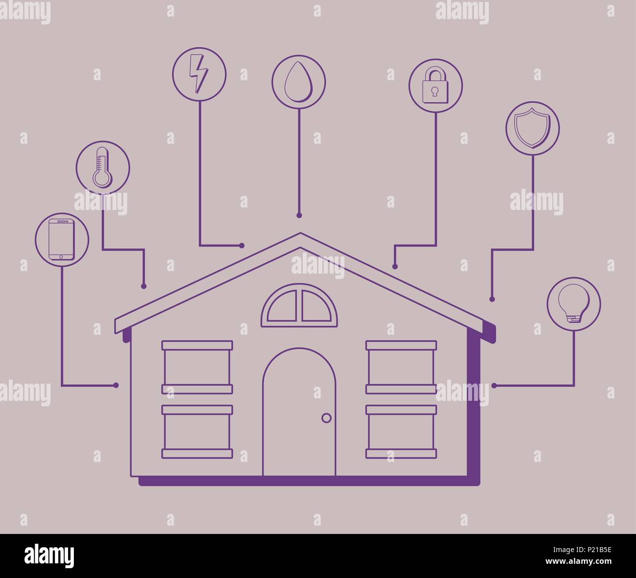 Modern house with smart home related icons over brown  background, colorful design. vector illustration Stock Vector
