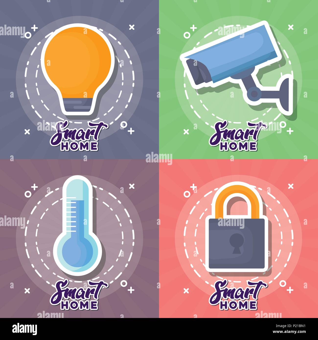 Icon set of smart home design over colorful circles, vector ...