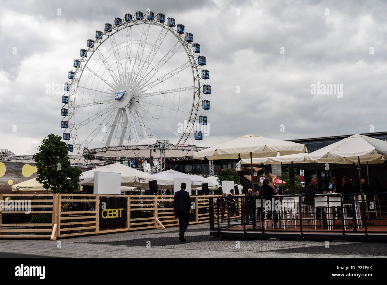 Hanover, Germany. 13th June, 2018. CeBIT (a German acronym for Centrum für Büroautomation, Informationstechnologie und Telekommunikation, "Center for Office Automation, Information Technology and Telecommunication") is the largest international computer expo, held annually on the Hanover fairground, Germany. It is considered a barometer of current trends and a measure of the state of the art in information technology. Credit: Laura Chiesa/Pacific Press/Alamy Live News Stock Photo