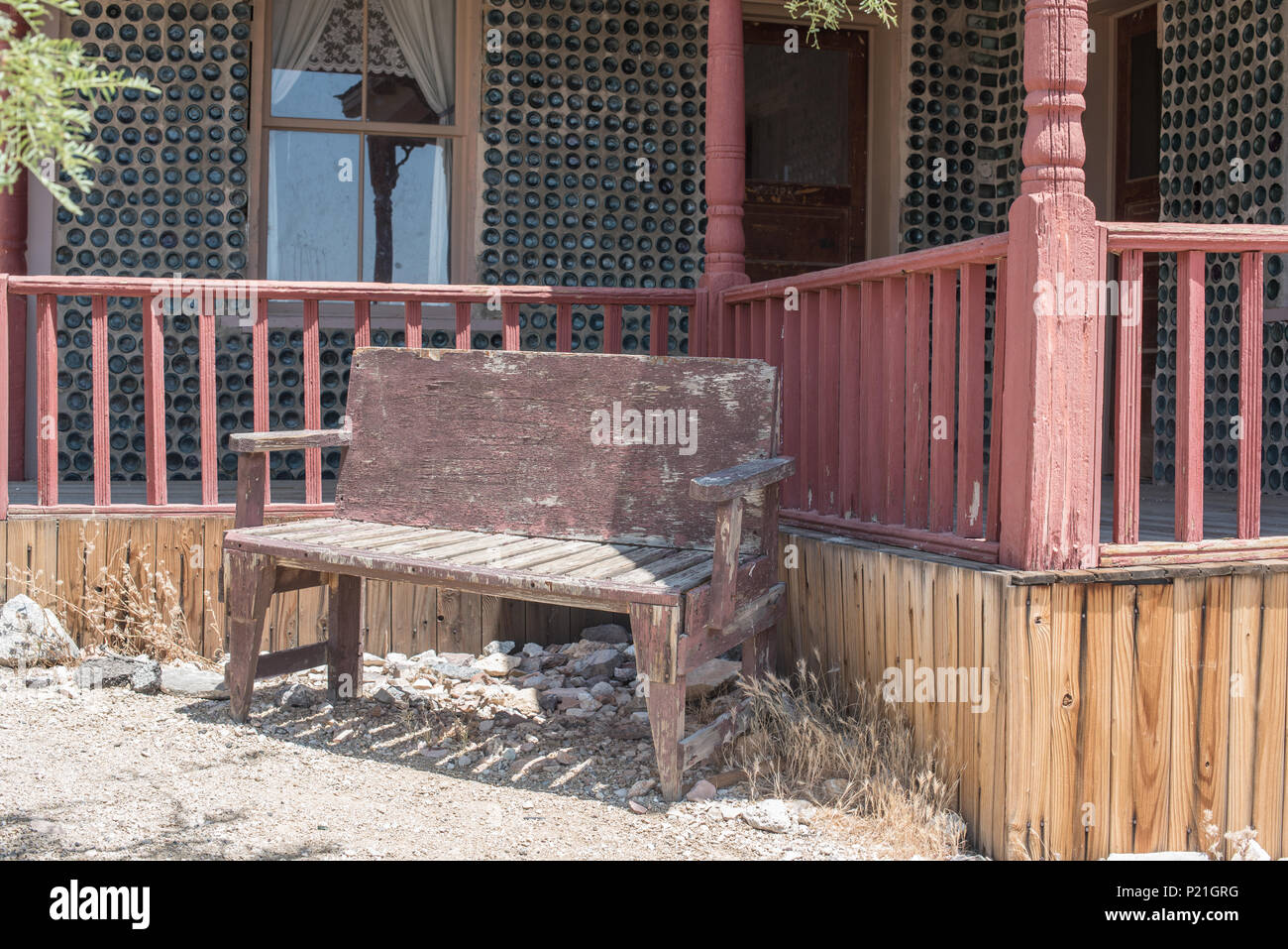 Tom Kelly's Bottle house in Rhyolite historic gold mining ghost town,, Near Beatty, Nevada, USA