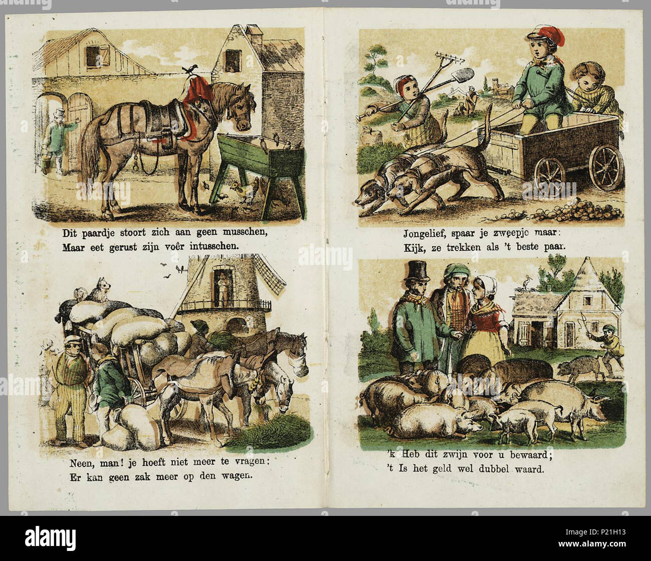 Een lief boekje voor zoete kinderen. Prentenboekje met op elk blad twee  afbeeldingen, en onder elke afbeelding twee regels rijmende tekst. Het zijn  vermoedelijk toonlitho's, met sjablonen verder ingekleurd. Onderwerpen: de, image size:1300x1120