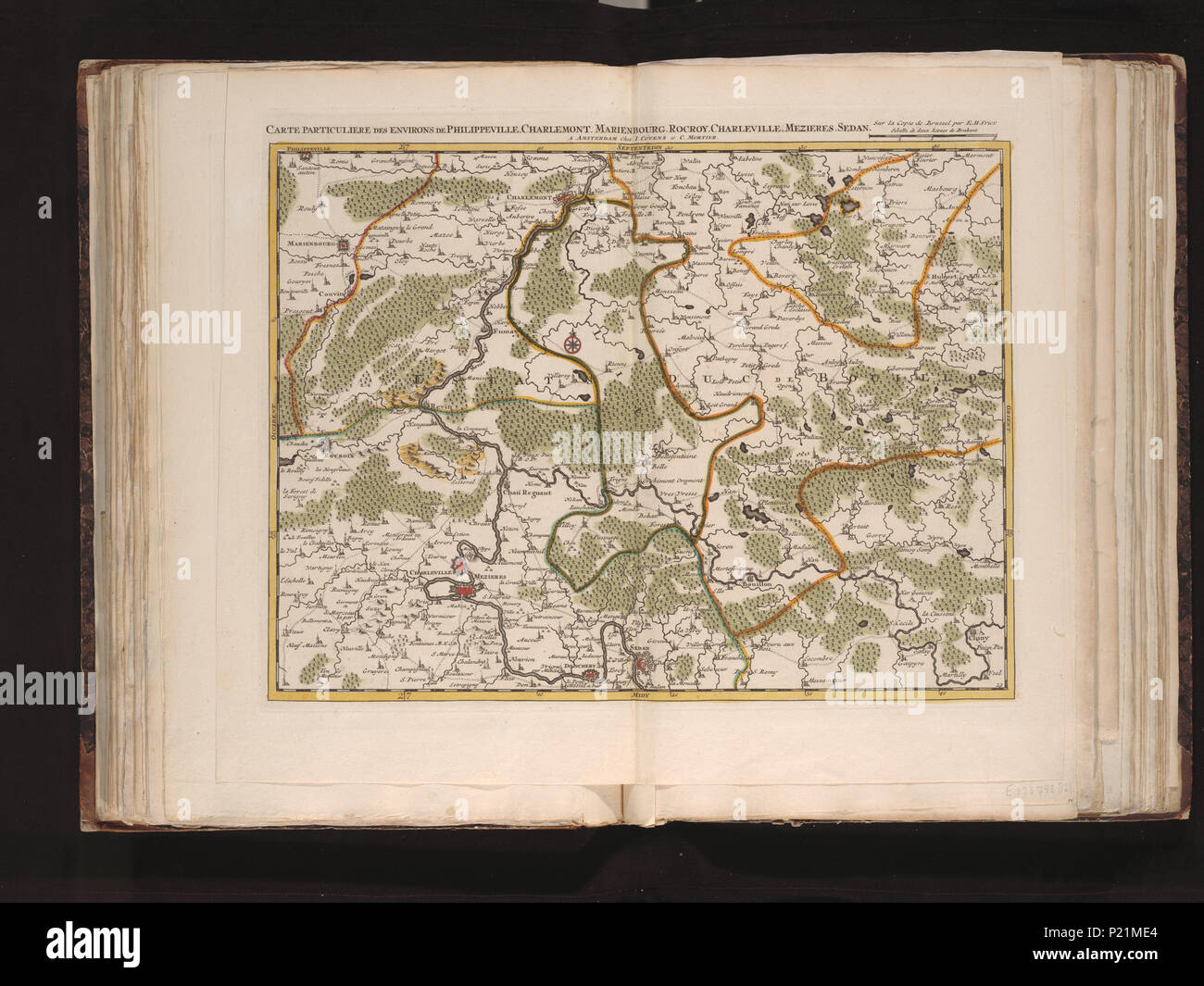 . Carte particuliere des environs de Philippeville, Charlemont, Marienbourg, Rocroy, Charleville, Mezieres, Sedan . Scale [c. 1:115.000] . [c. 1735]. Eugene Henry Fricx (1644-1730)  XUBAKZL12A8 045, 3/28/12, 4:33 PM,  8C, 7992x10656 (0+0), 100%%%%, JUNI 2011 PPRO, 1/120 s, R54.9, G22.5, B20.3 189 Map - Special Collections University of Amsterdam - OTM- HB-KZL I 2 A 8 (45) Stock Photo