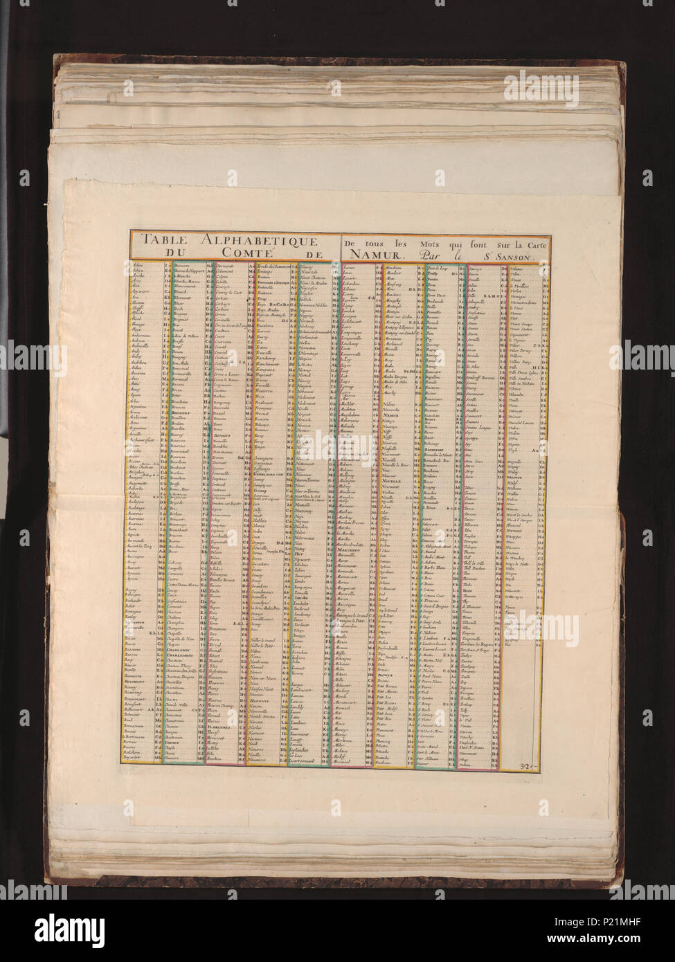 . Table alphabetique de tous les mots qui sont sur la carte du Comté de Namur, par le Sr. Sanson . Table belongs to this map. [after 1696]. Guillaume Sanson (-1703)  XUBAKZL12A8 079, 3/29/12, 10:54 AM,  8C, 7992x10656 (0+0), 100%%%%, JUNI 2011 PPRO, 1/120 s, R55.3, G22.5, B20.0 190 Map - Special Collections University of Amsterdam - OTM- HB-KZL I 2 A 8 (79) Stock Photo