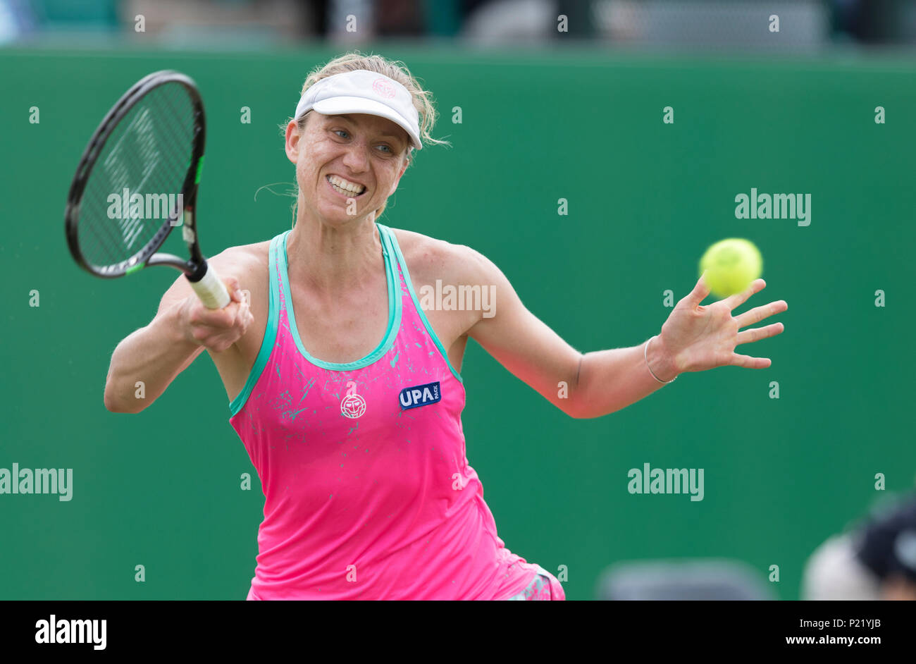 Mona Barthel in action against Magdalena Rybarikova in the Nature Valley Open second round match at Nottingham Tennis Centre, Nottingham. Picture date Stock Photo
