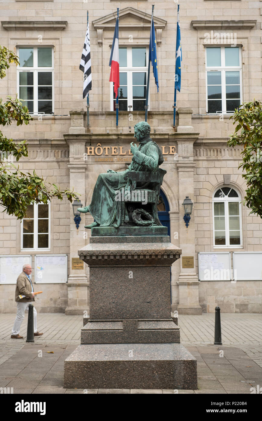 Statue of French physician Rene Theophile Hyacinthe Laënnec inventor of the stethoscope,  Quimper  Finistère, Brittany, France. Stock Photo