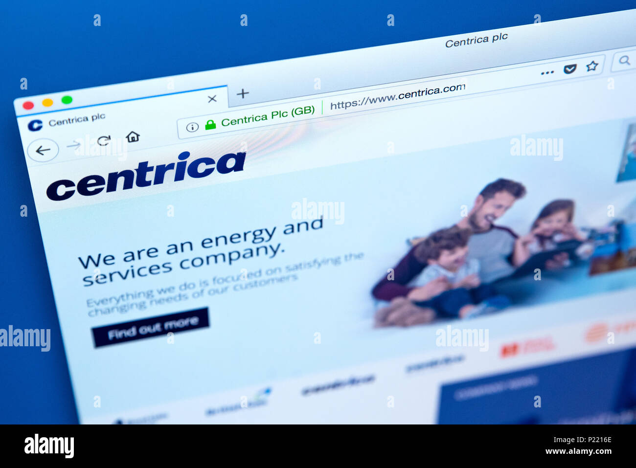 LONDON, UK - FEBRUARY 24TH 2018: The homepage of the official website for Centrica plc - the British multinational utility company, on 24th February 2 Stock Photo