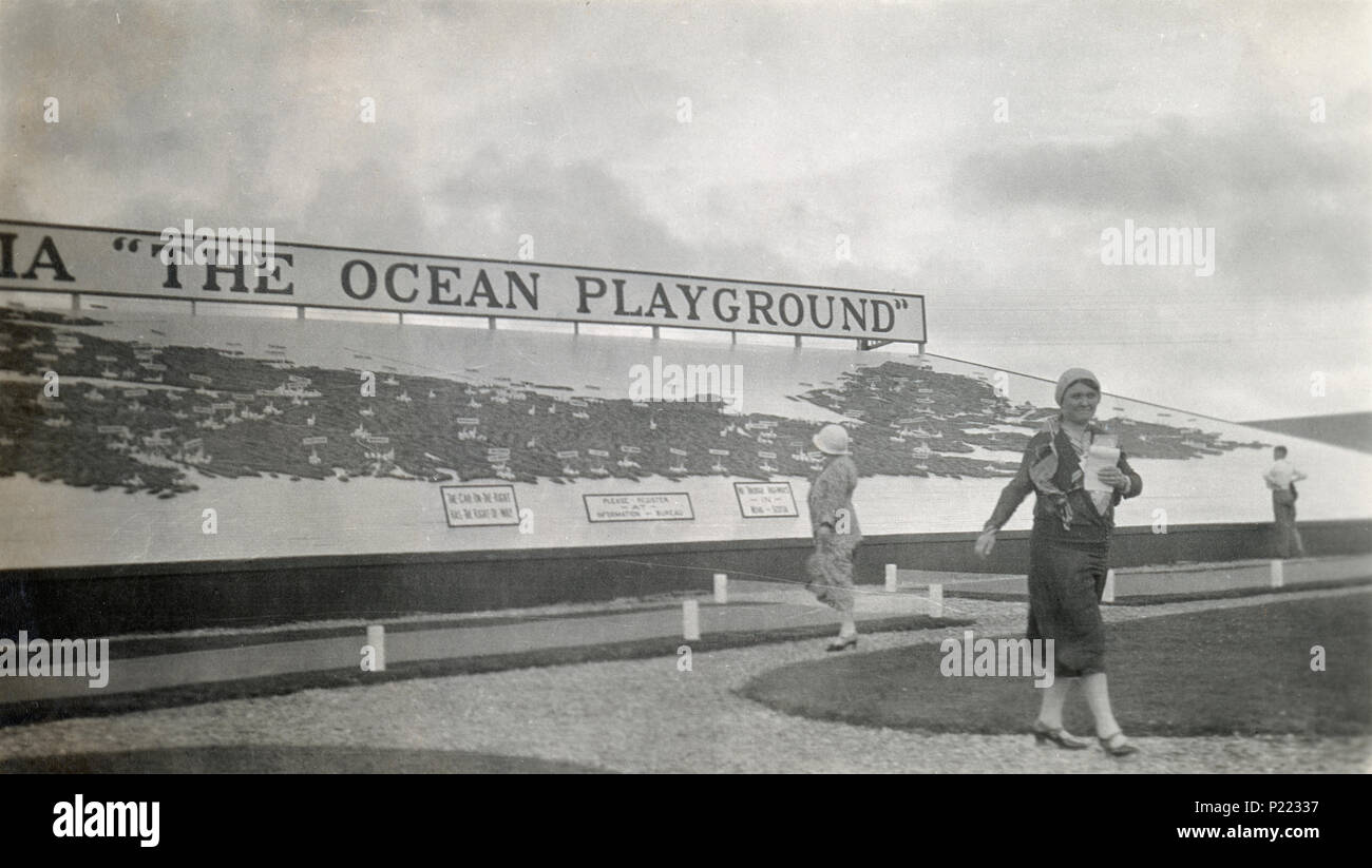 Antique circa 1930 photograph, the Relief Map of Nova Scotia on the Nova Scotia-New Brunswick border, Canada. 'Welcome to Nova Scotia, The Ocean Playground.' SOURCE: ORIGINAL PHOTOGRAPH Stock Photo