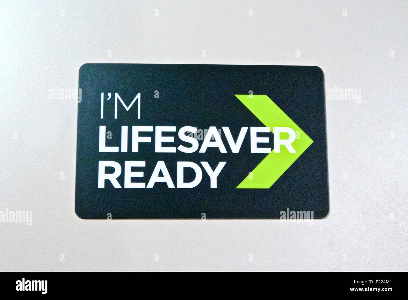 Anthony Nolan card saying 'I'm lifesaver ready' for blood stem cell donation Stock Photo
