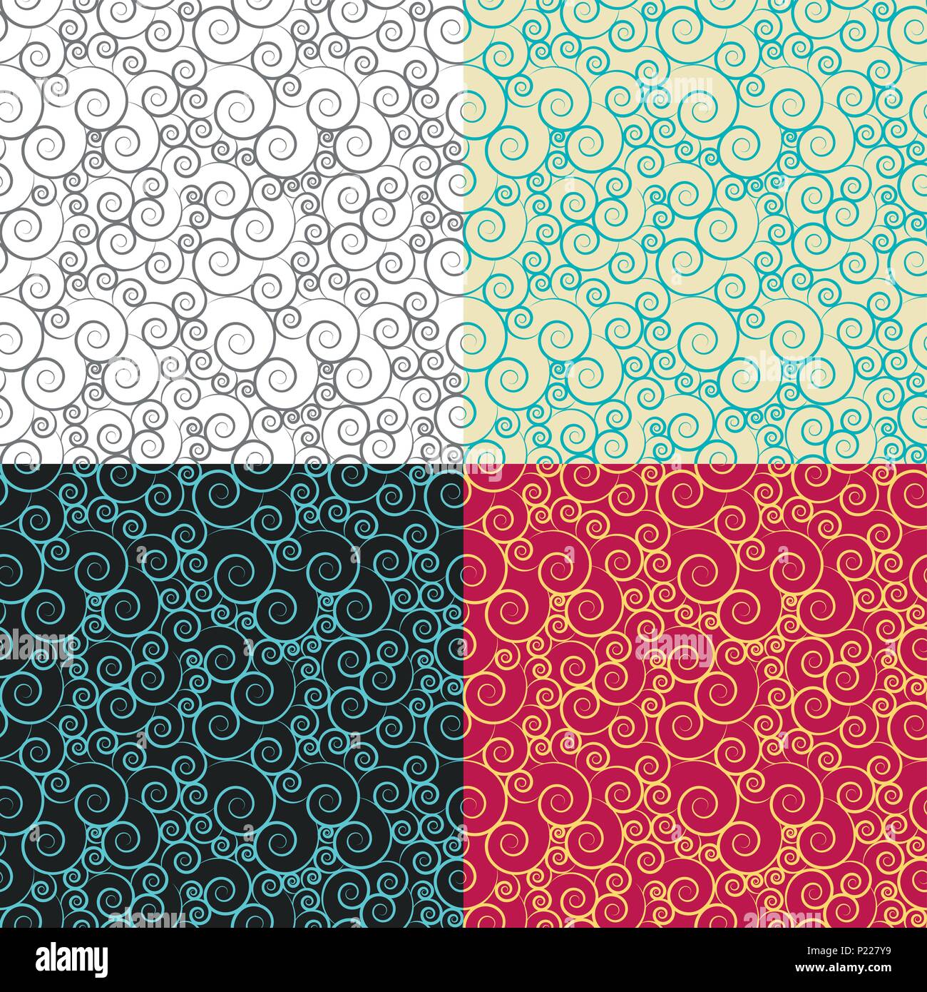 4 seamless pattern from curls, shells, sea pattern Stock Vector Image ...