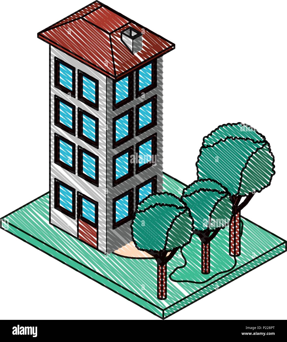building with landscape isometric icon vector illustration design Stock ...