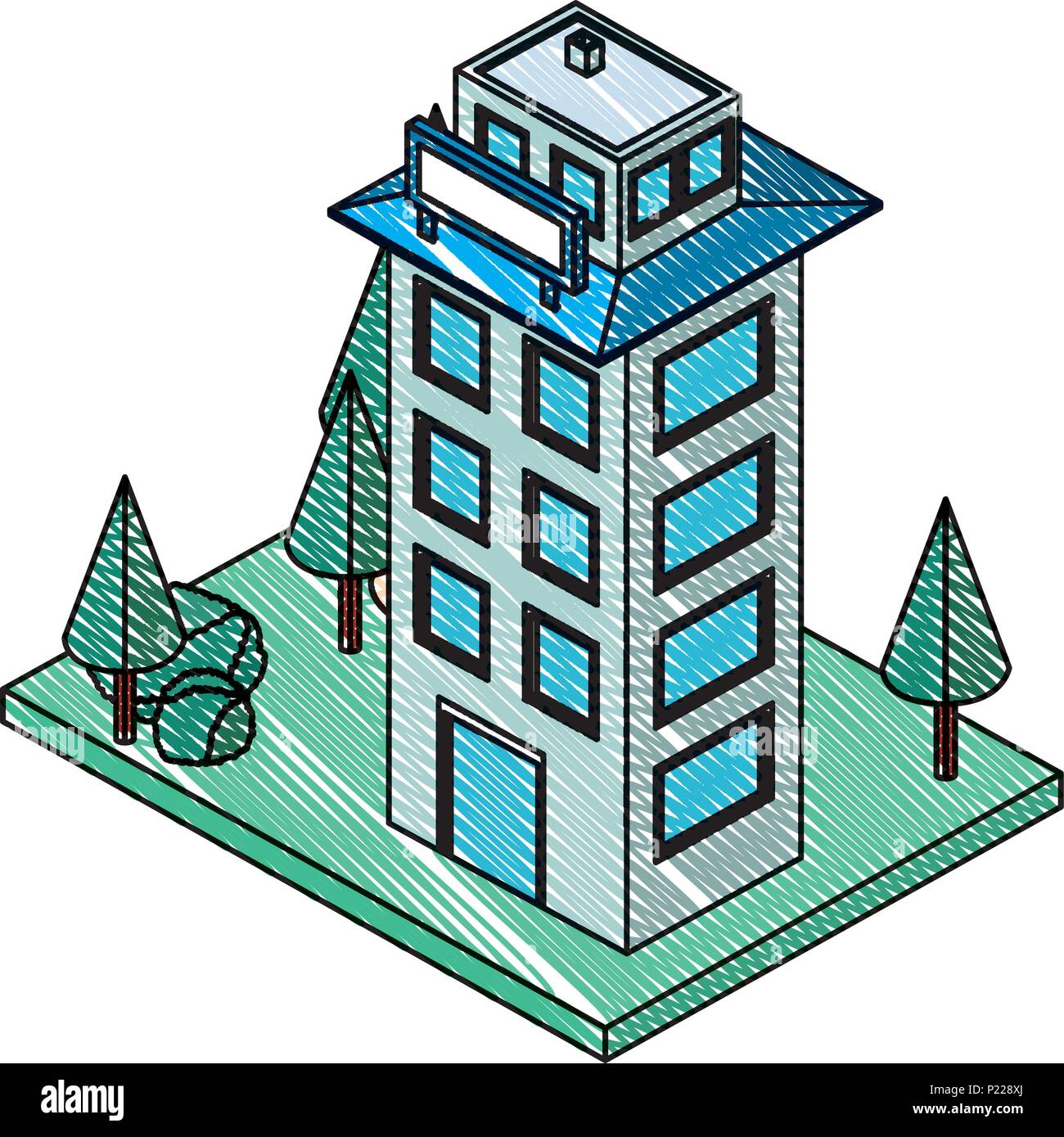 building with landscape isometric icon vector illustration design Stock ...