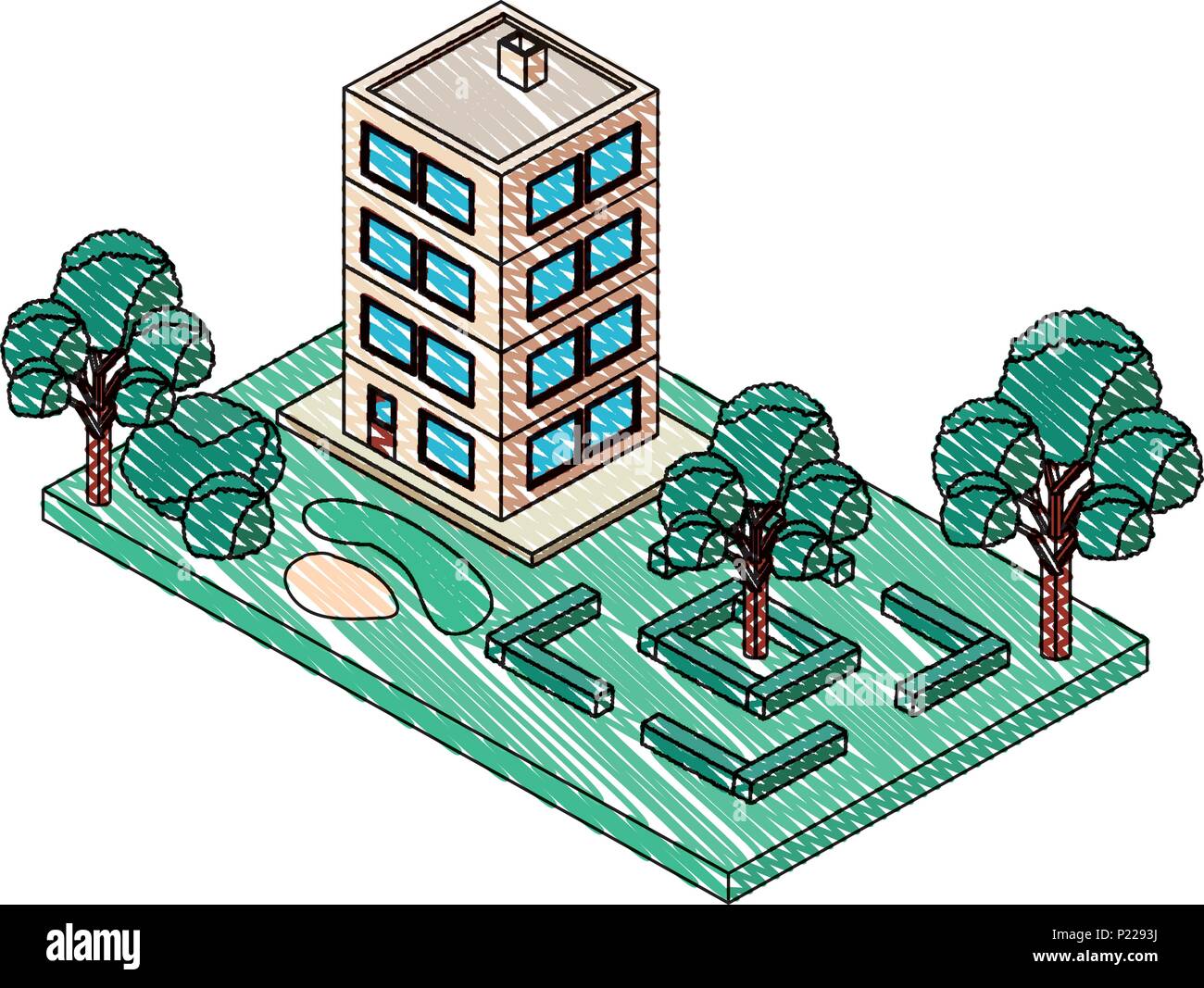 building with landscape isometric icon vector illustration design Stock ...