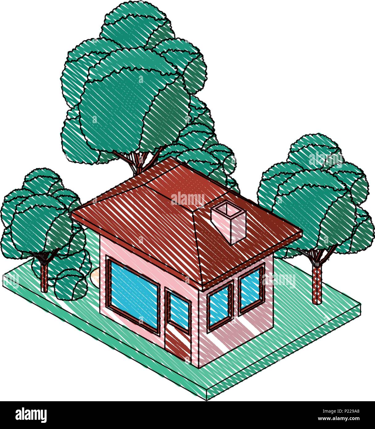 exterior house with landscape isometric icon vector illustration design ...