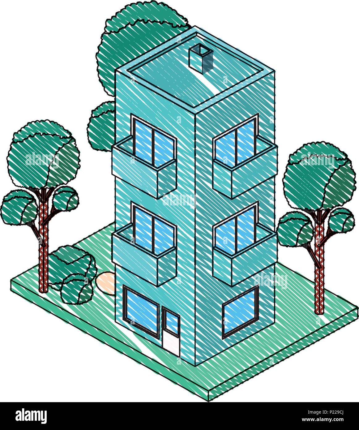 building with landscape isometric icon vector illustration design Stock ...