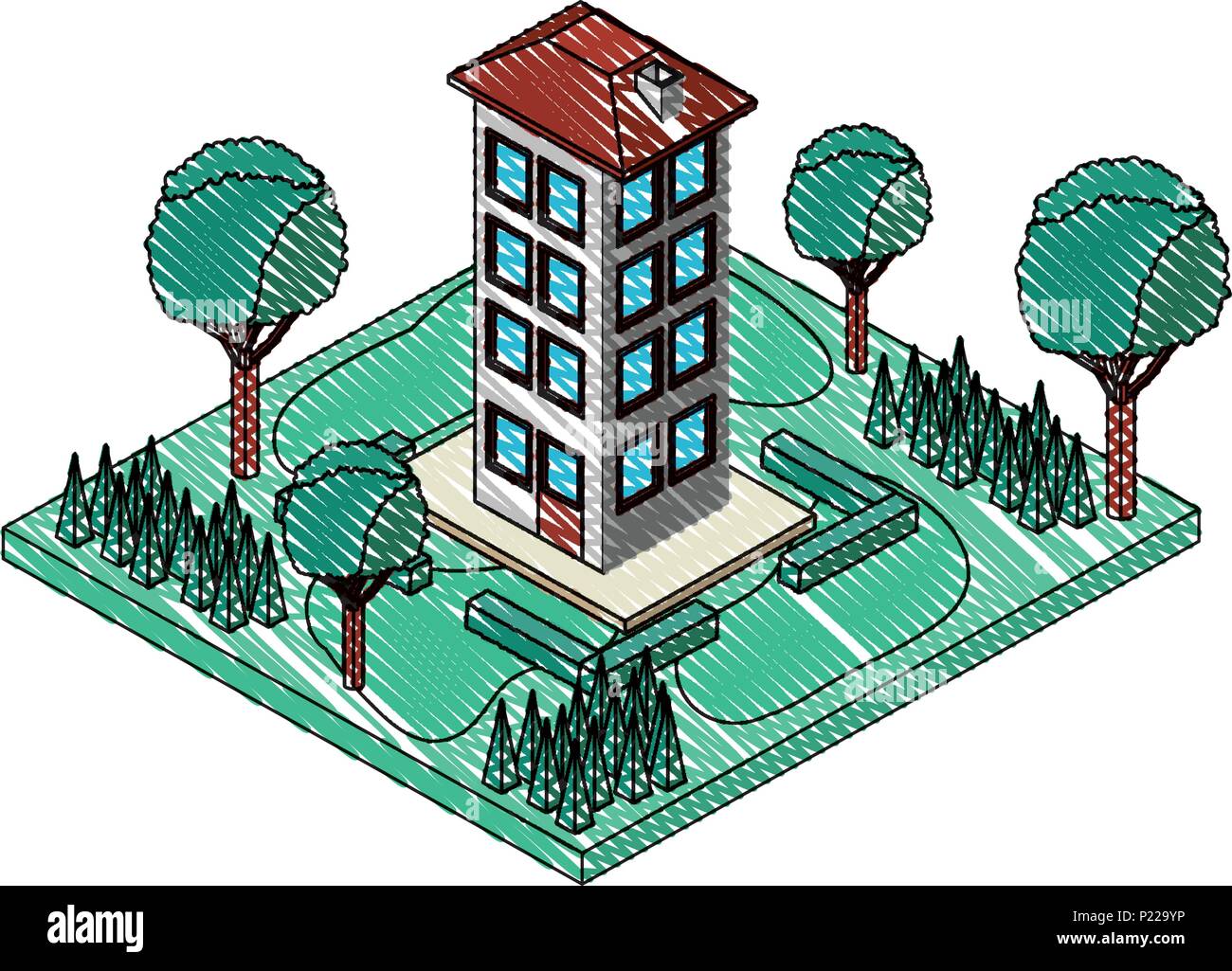 building with landscape isometric icon vector illustration design Stock ...