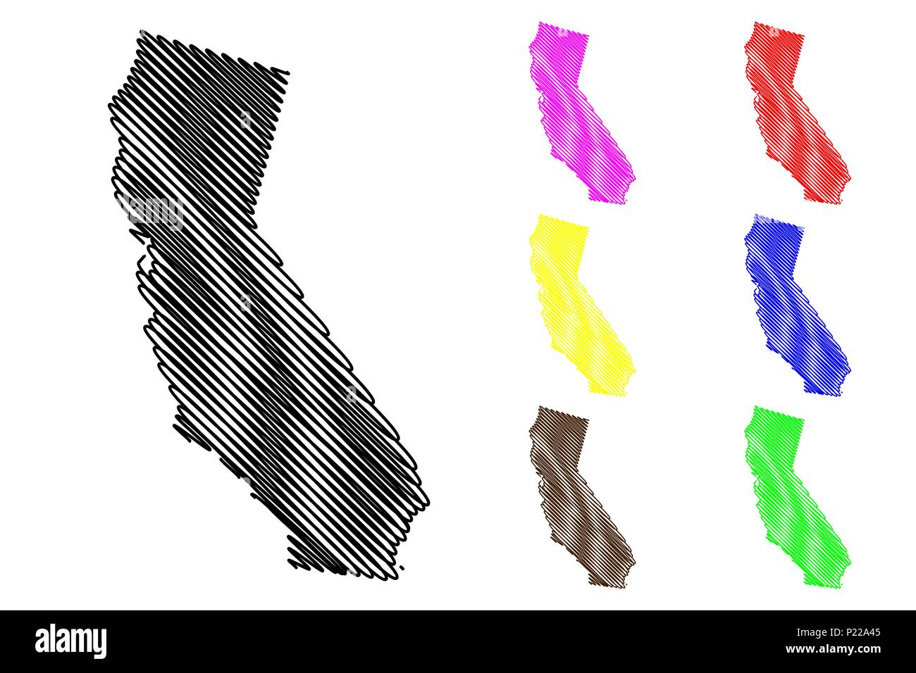 California map vector illustration, scribble sketch California map black, red, blue, green, yellow, purple Stock Vector