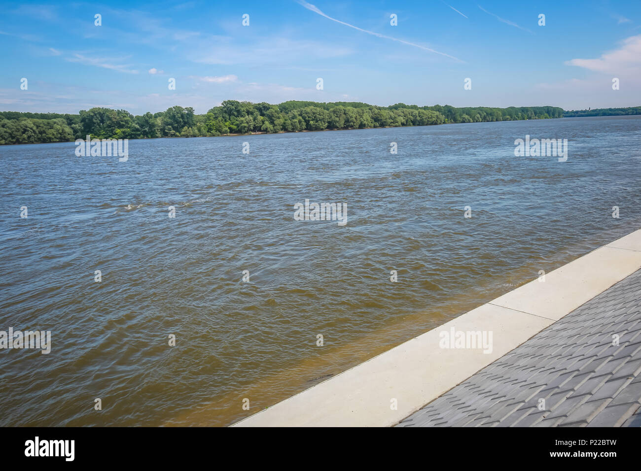 A new embankment on the shore of river Danube in Vukovar, Croatia. Danube is Europes second longest river. Stock Photo
