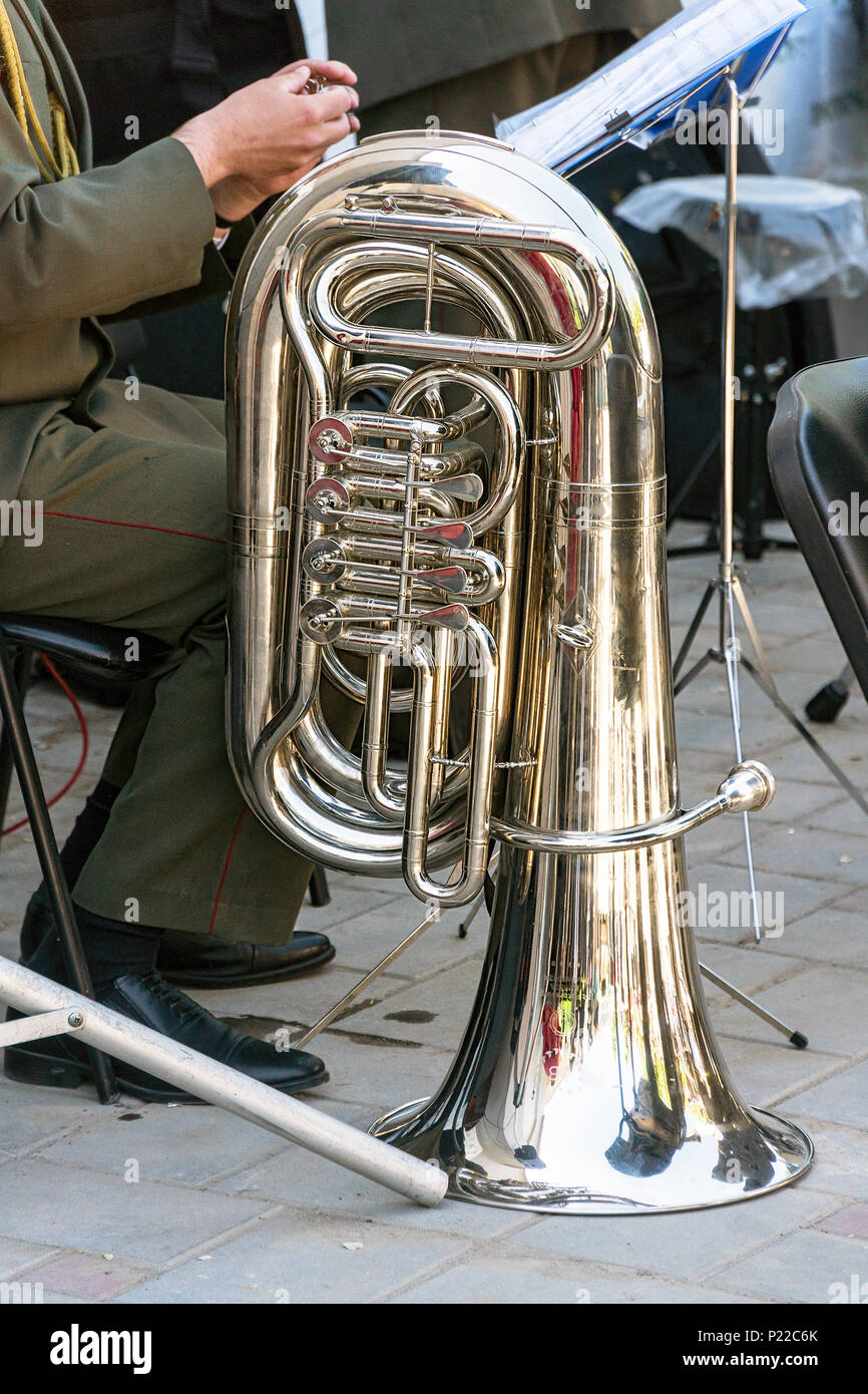 The instrument of the brass band tuba Stock Photo - Alamy