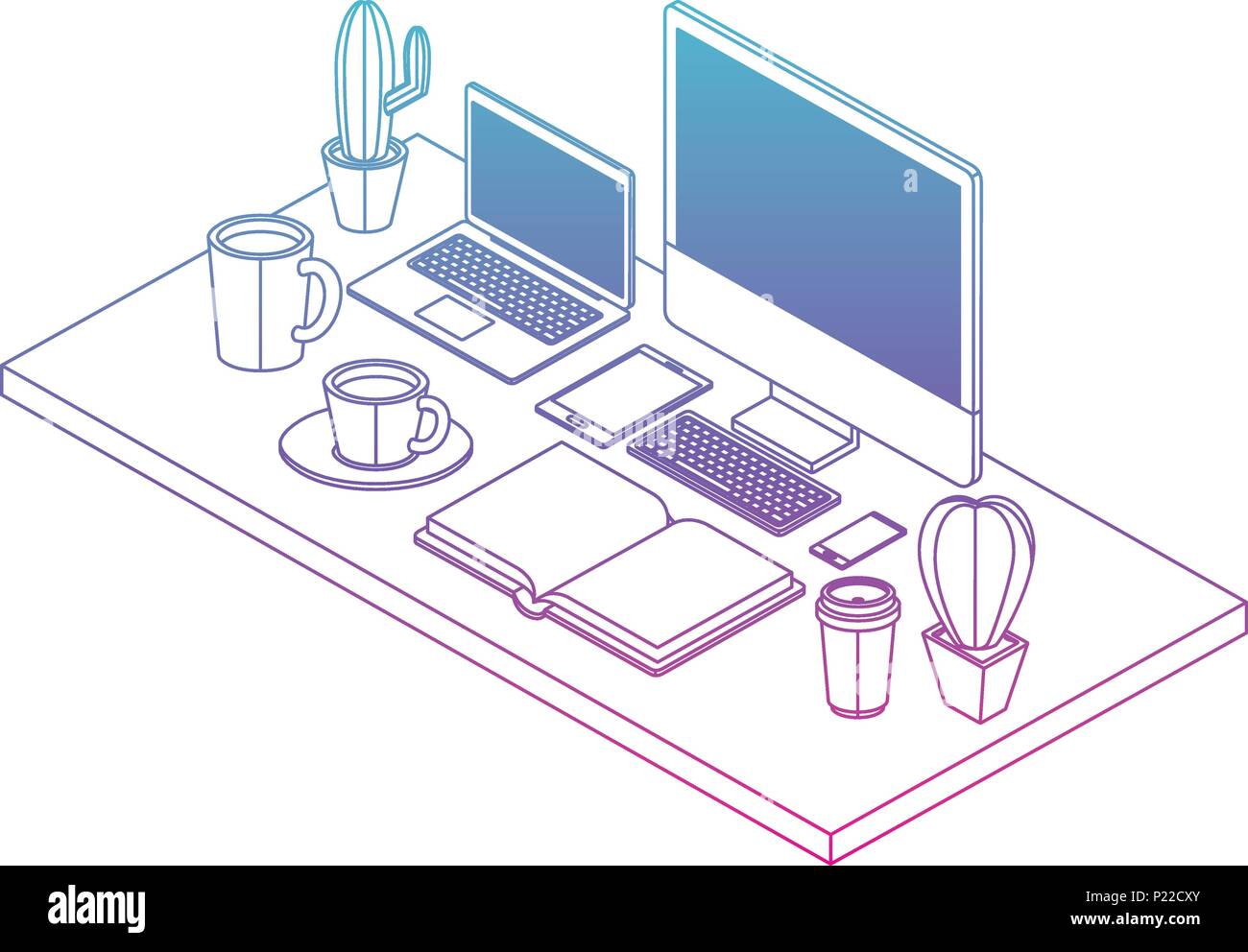 work place scene isometric icons vector illustration design Stock ...