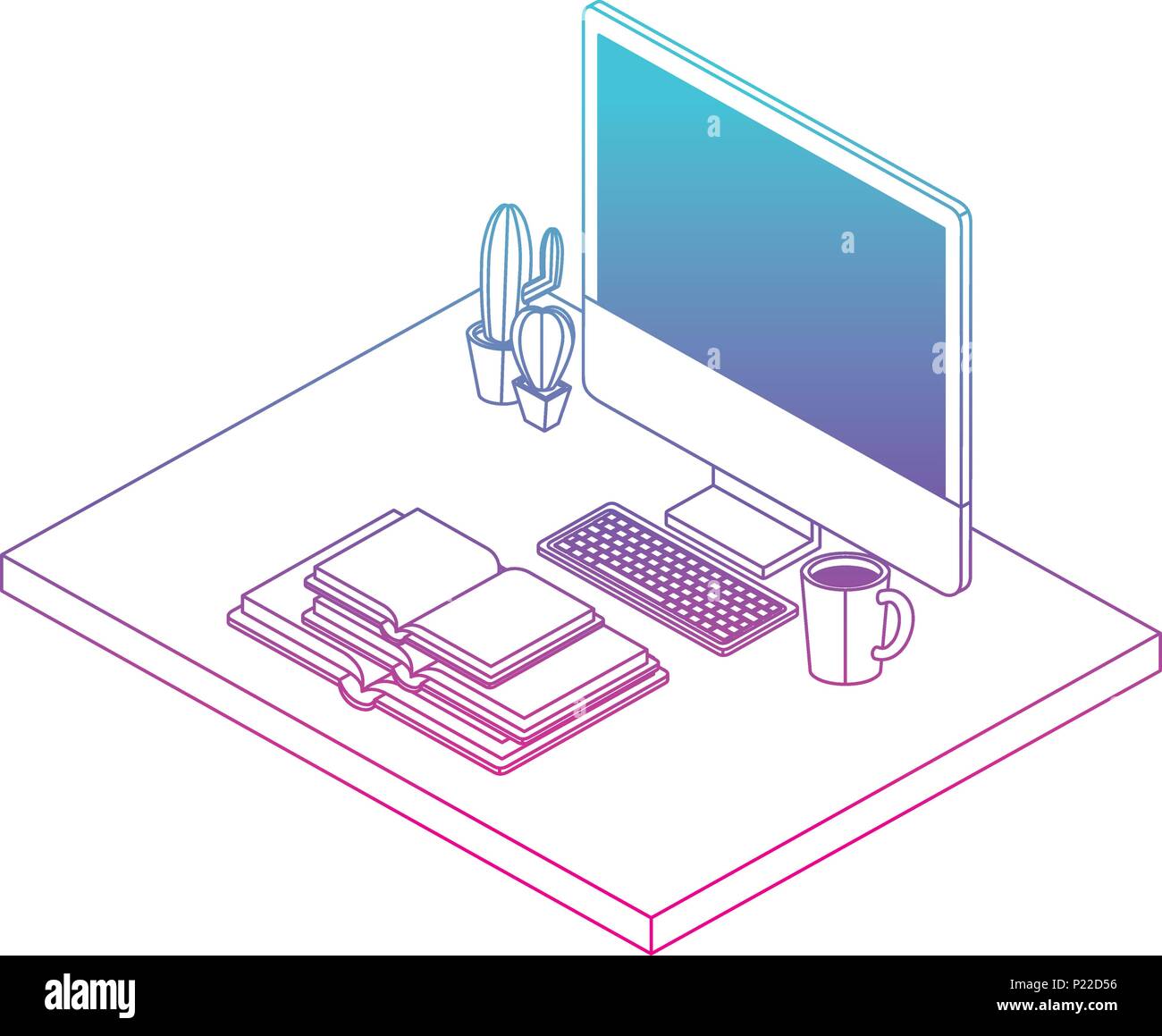 work place scene isometric icons vector illustration design Stock ...
