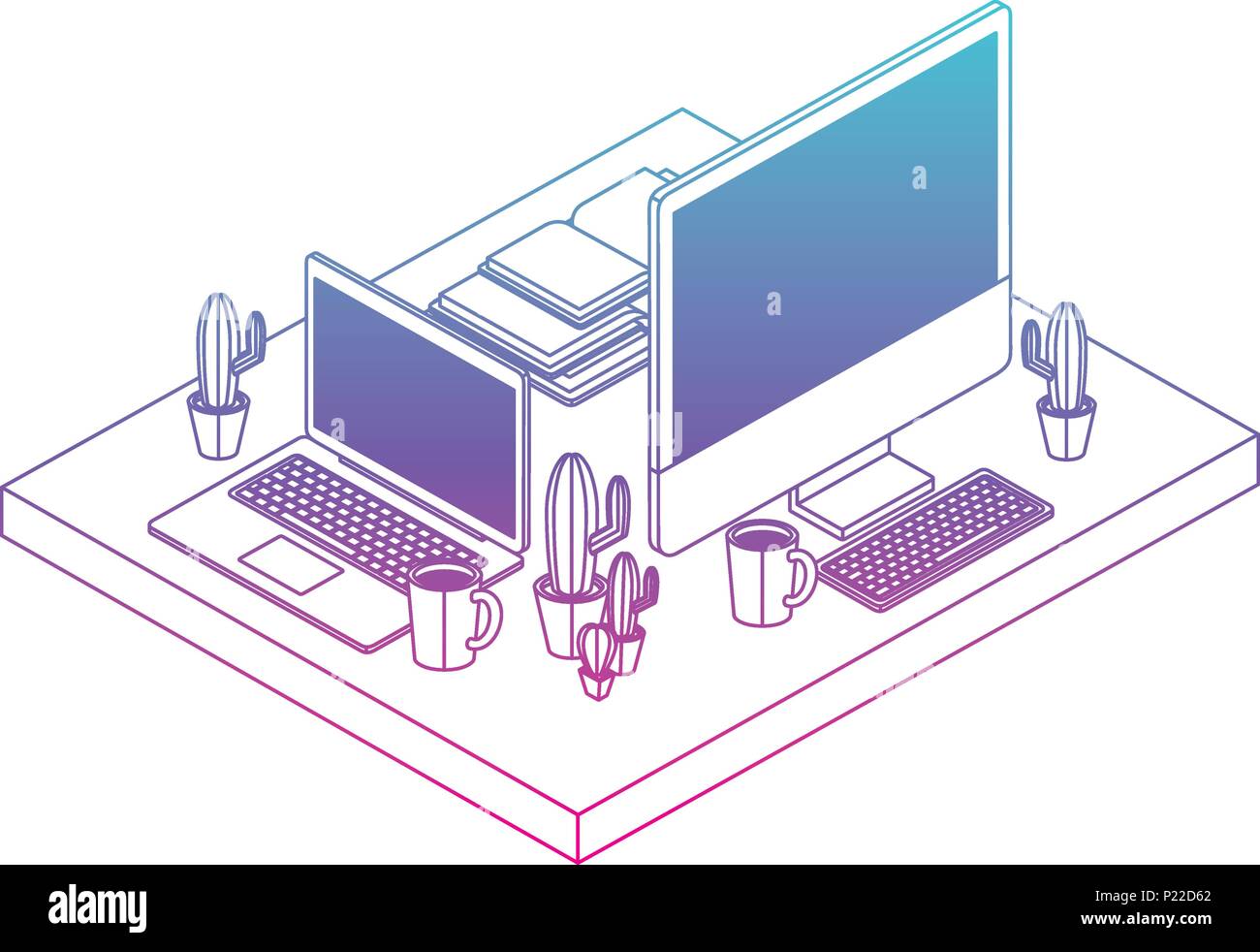 work place scene isometric icons vector illustration design Stock ...
