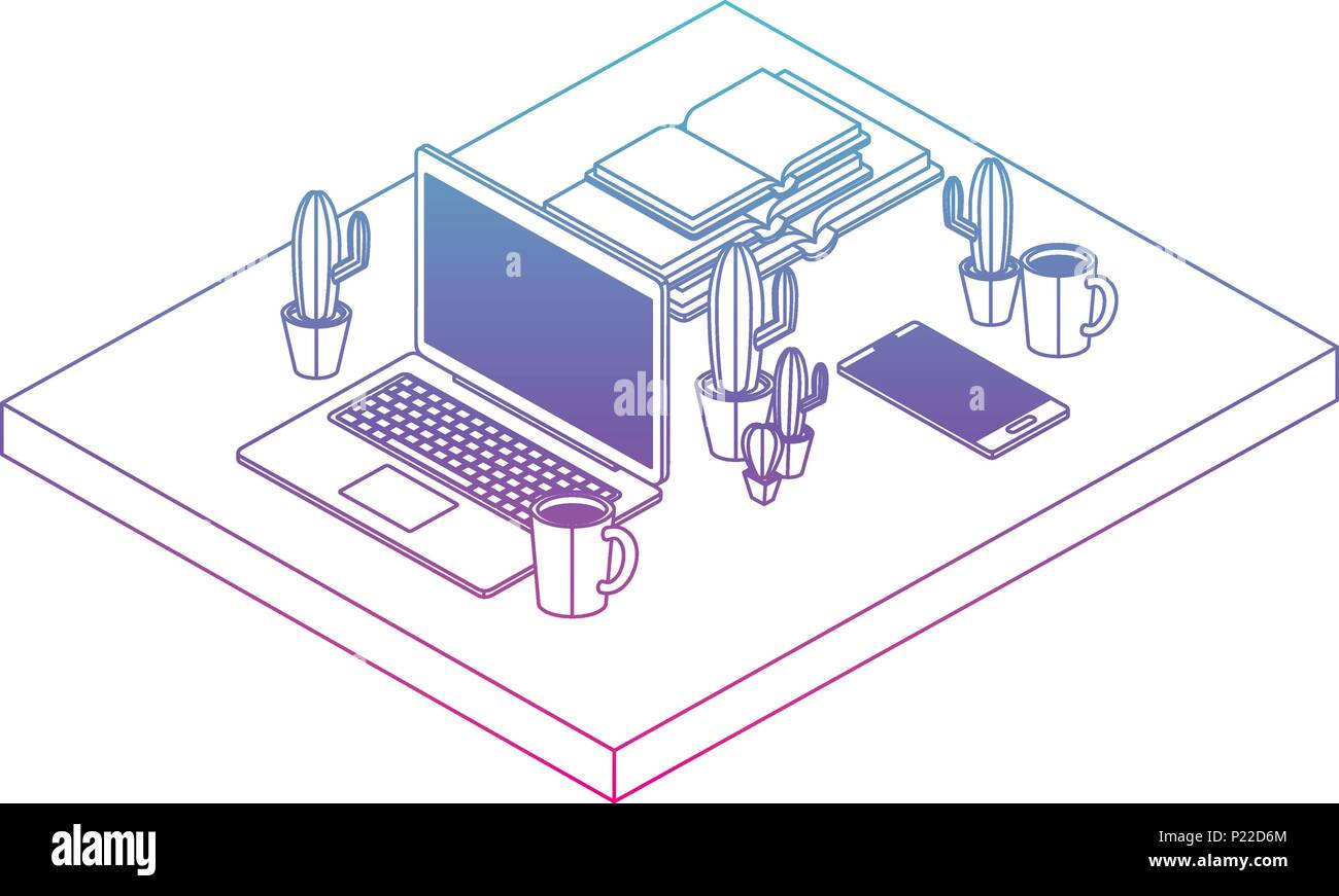 work place scene isometric icons vector illustration design Stock ...