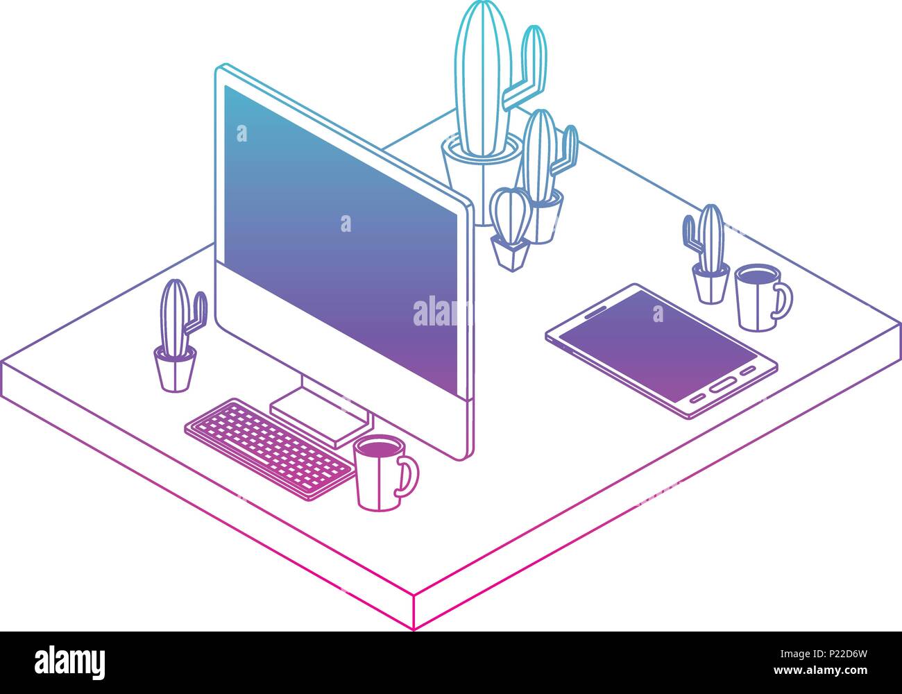 work place scene isometric icons vector illustration design Stock ...