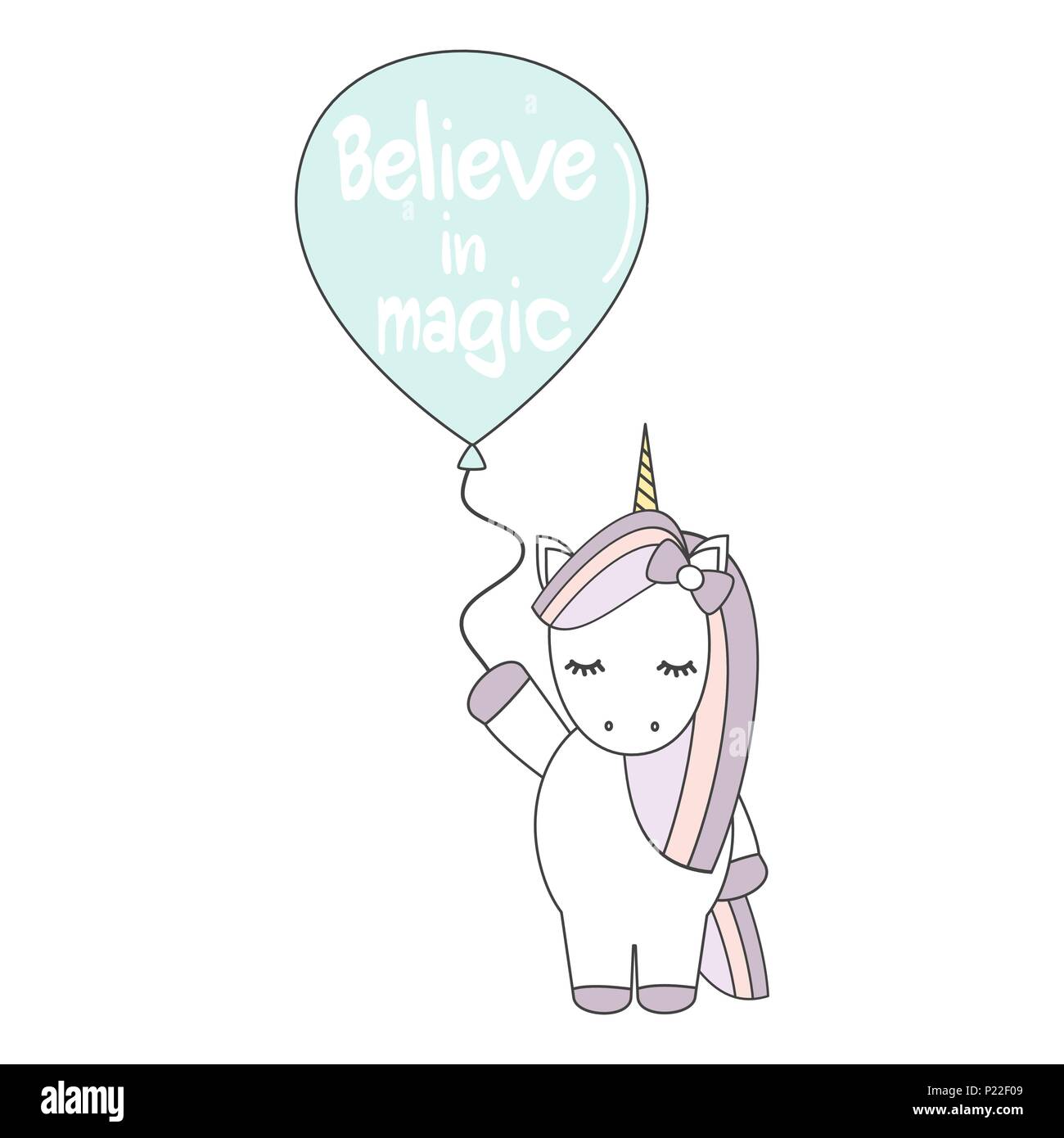 cute cartoon vector unicorn with balloon Stock Vector Image & Art - Alamy