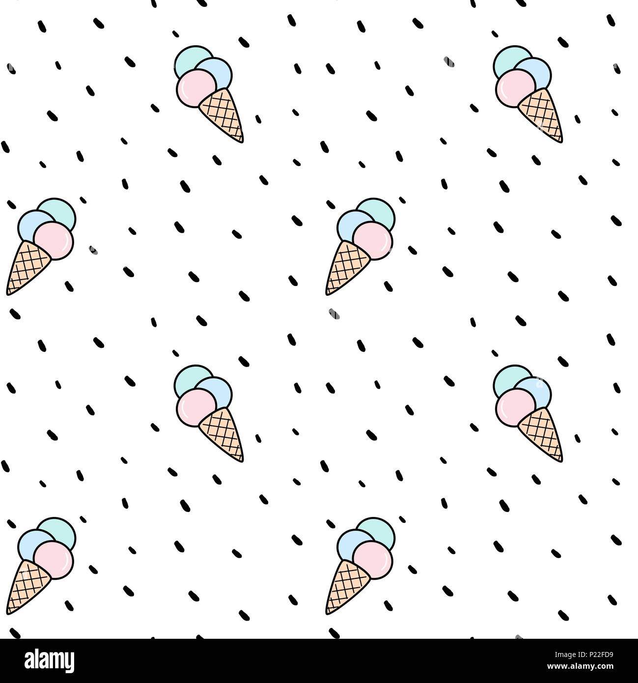 cute colorful cone ice cream seamless vector pattern background illustration Stock Vector