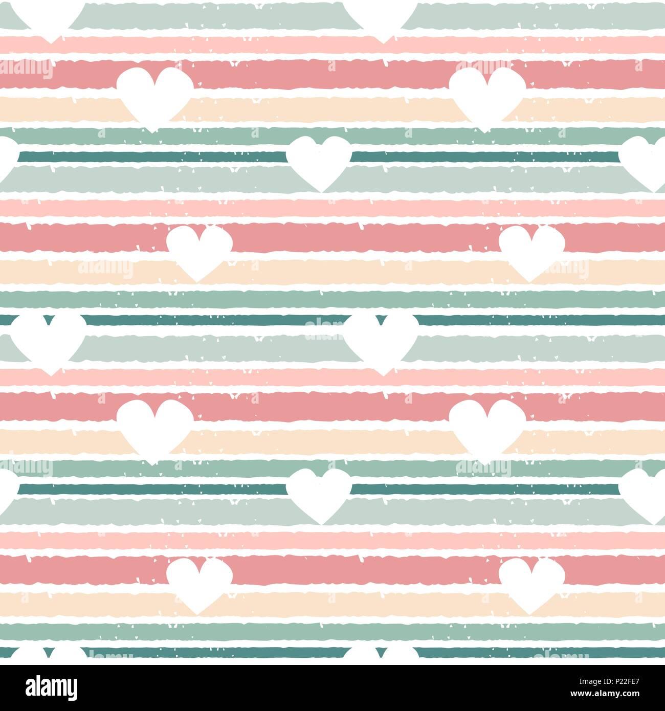 cute lovely  horizontal striped seamless vector pattern background illustration with hearts Stock Vector