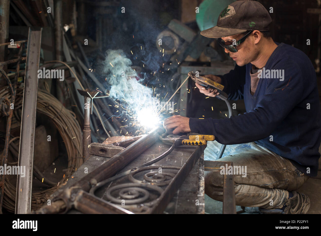 Morocco, Taroudant, craftsman, welding Stock Photo