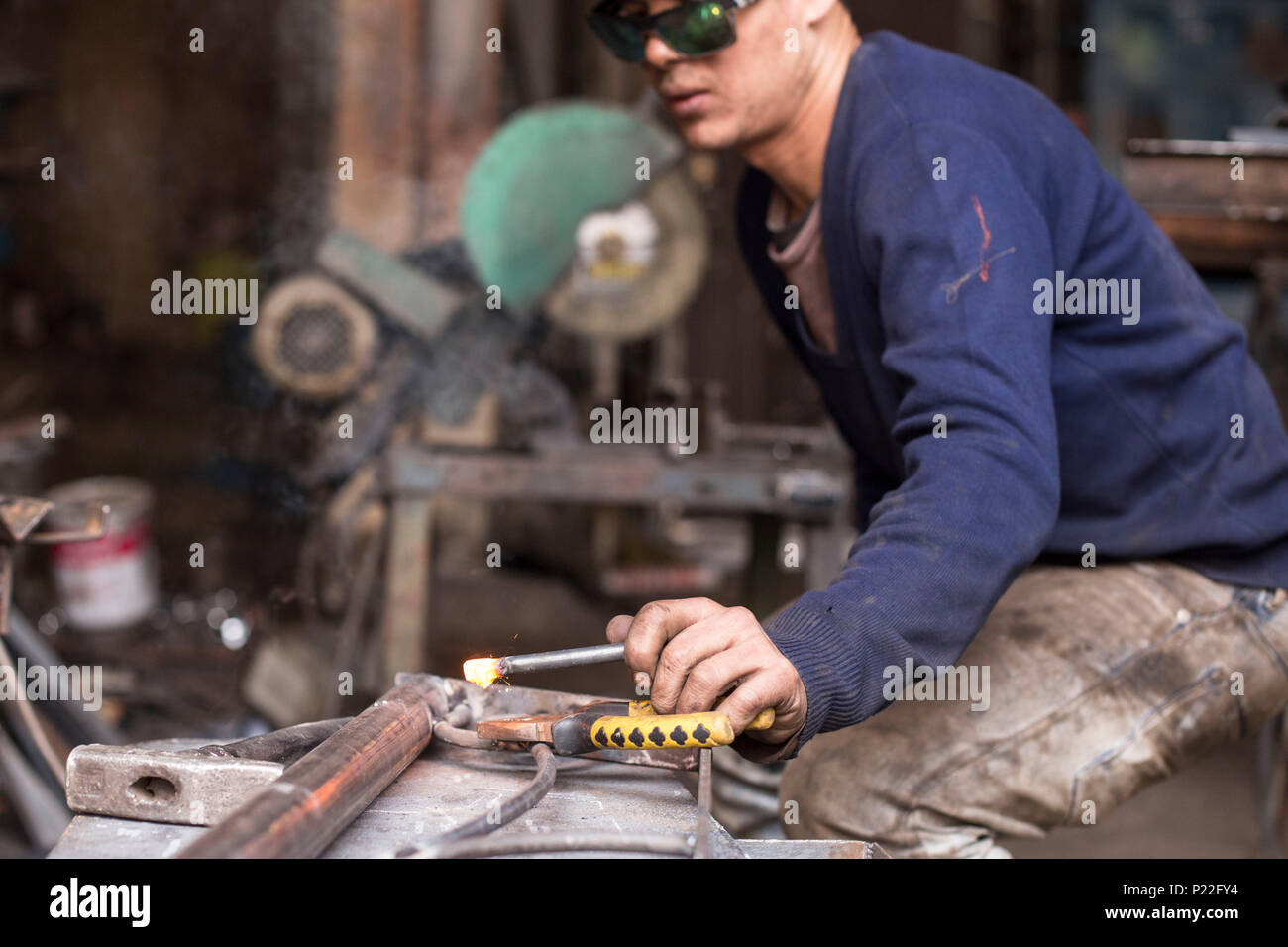 Morocco, taroudant, artisan, metalworking Stock Photo Alamy