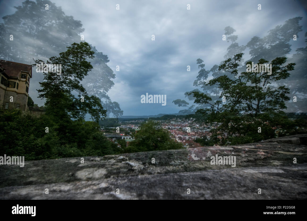 Abstract Cityscape landscape with stormy sky Stock Photo - Alamy