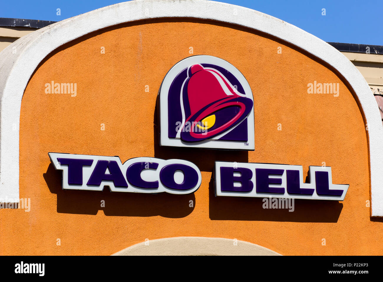 MORGAN HILL, CA/USA - MAY 11, 2014: Taco Bell Restaurant exterior. Stock Photo