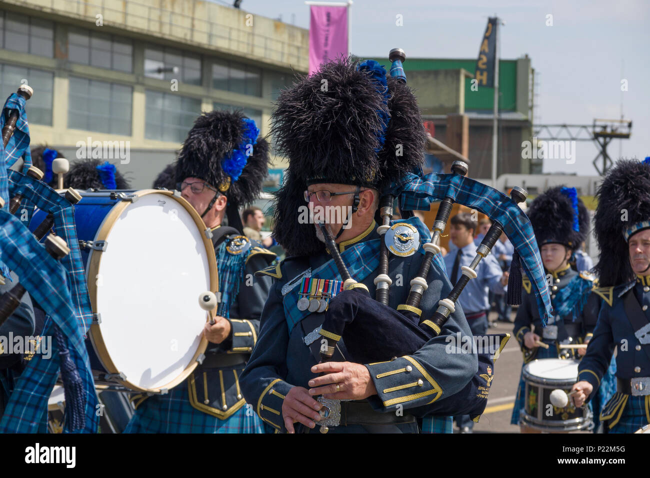 Royal Air Force Combined Pipes & Drums Marching Band Stock Photo Alamy