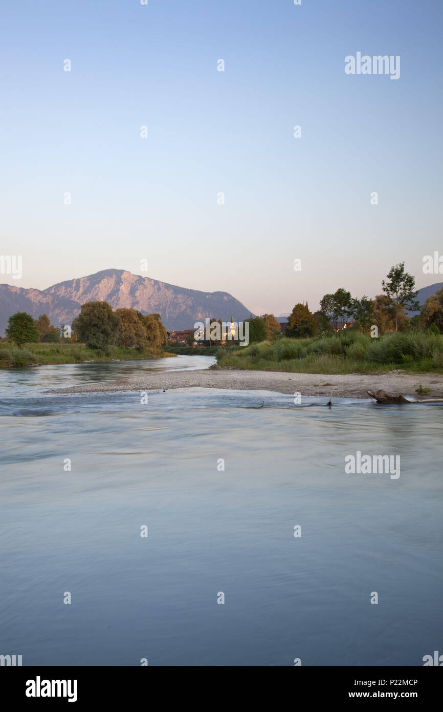 River Loisach in front of Großweil, Jochberg, Alpine foreland, Bavaria ...