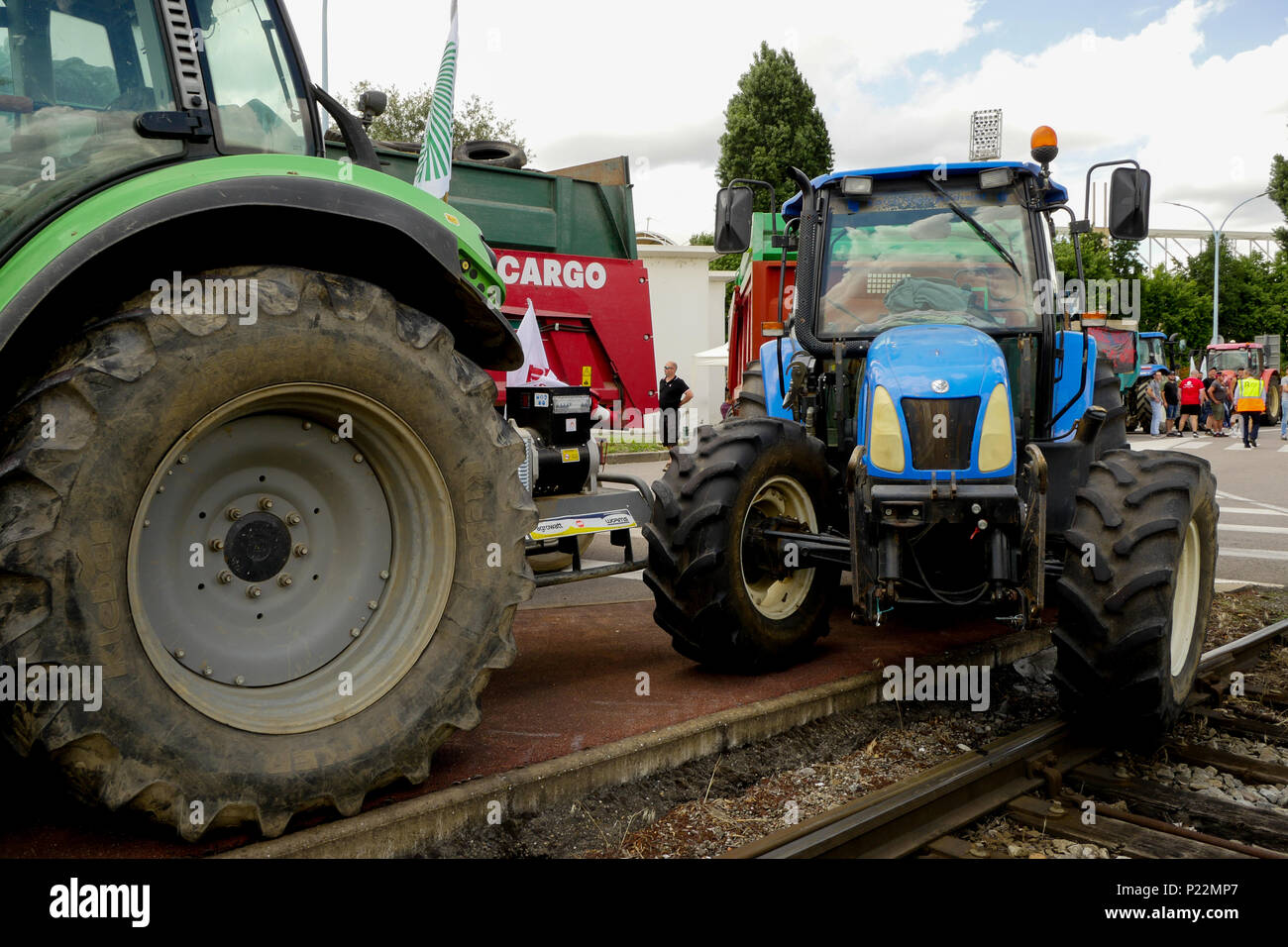 Lyon, France, 12th June 2018: Farmers, members of FNSEA and Jeunes Agriculteurs (in english, Young Farmers) are seen in Lyon (Central-Eastern France)  Stock Photo