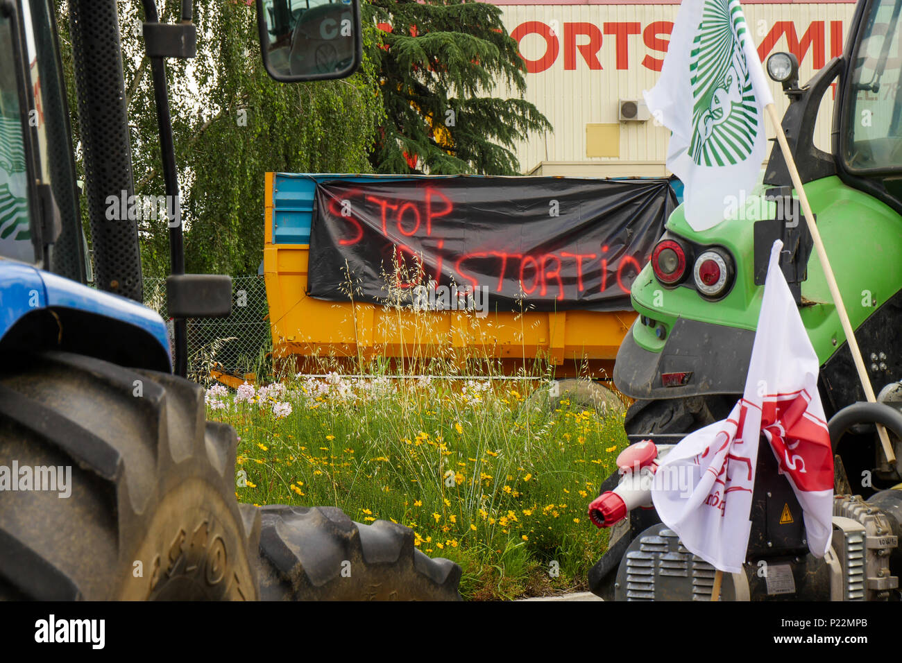 Lyon, France, 12th June 2018: Farmers, members of FNSEA and Jeunes Agriculteurs (in english, Young Farmers) are seen in Lyon (Central-Eastern France)  Stock Photo