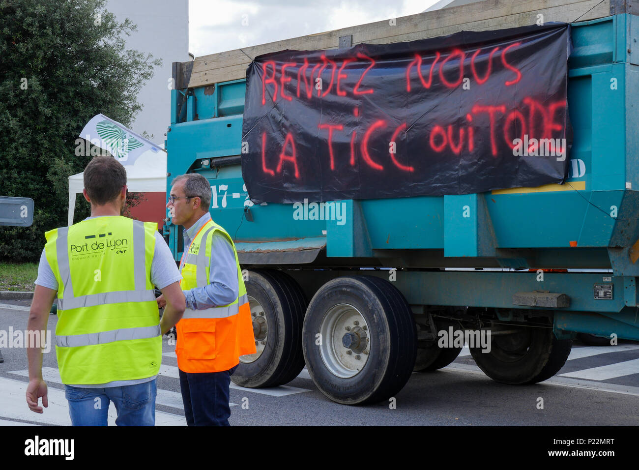 Lyon, France, 12th June 2018: Farmers, members of FNSEA and Jeunes Agriculteurs (in english, Young Farmers) are seen in Lyon (Central-Eastern France)  Stock Photo