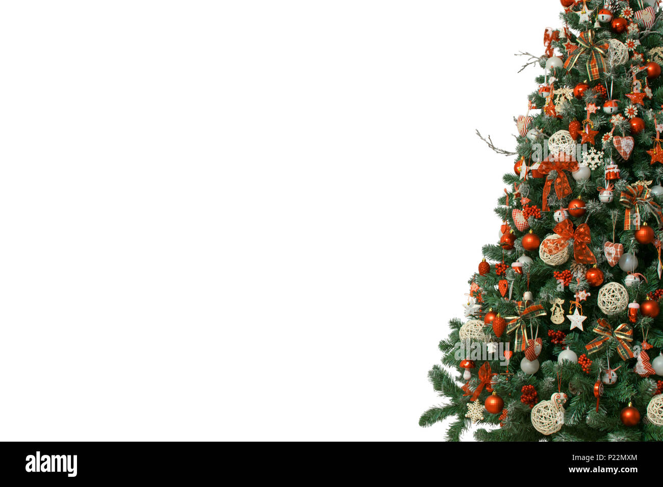half of christmas tree isolated on white background decorated with vintage ornaments wooden snowflakes red berries and ballsred white jingle bells - Christmas Tree Decorated With Vintage Ornaments half of christmas tree isolated on white background decorated with vintage ornaments wooden snowflakes red berries and ballsred white jingle bells - Christmas Tree Decorated With Vintage Ornaments