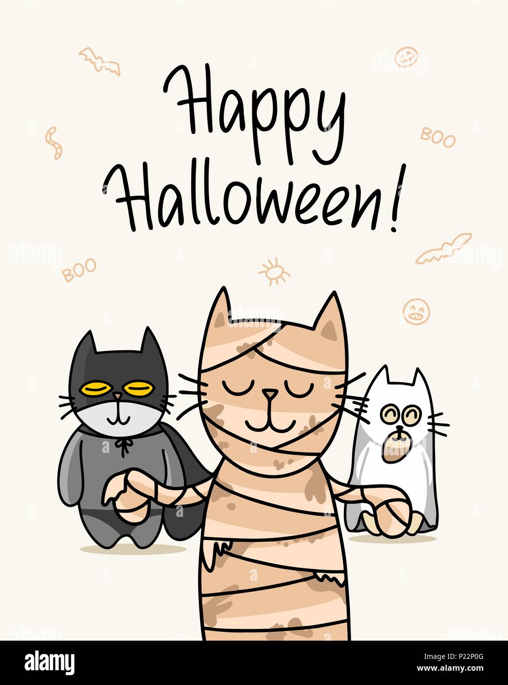 Three cat kids celebrates Happy Halloween day. Funny cartoon flat vector  animal illustration Stock Vector Image & Art - Alamy