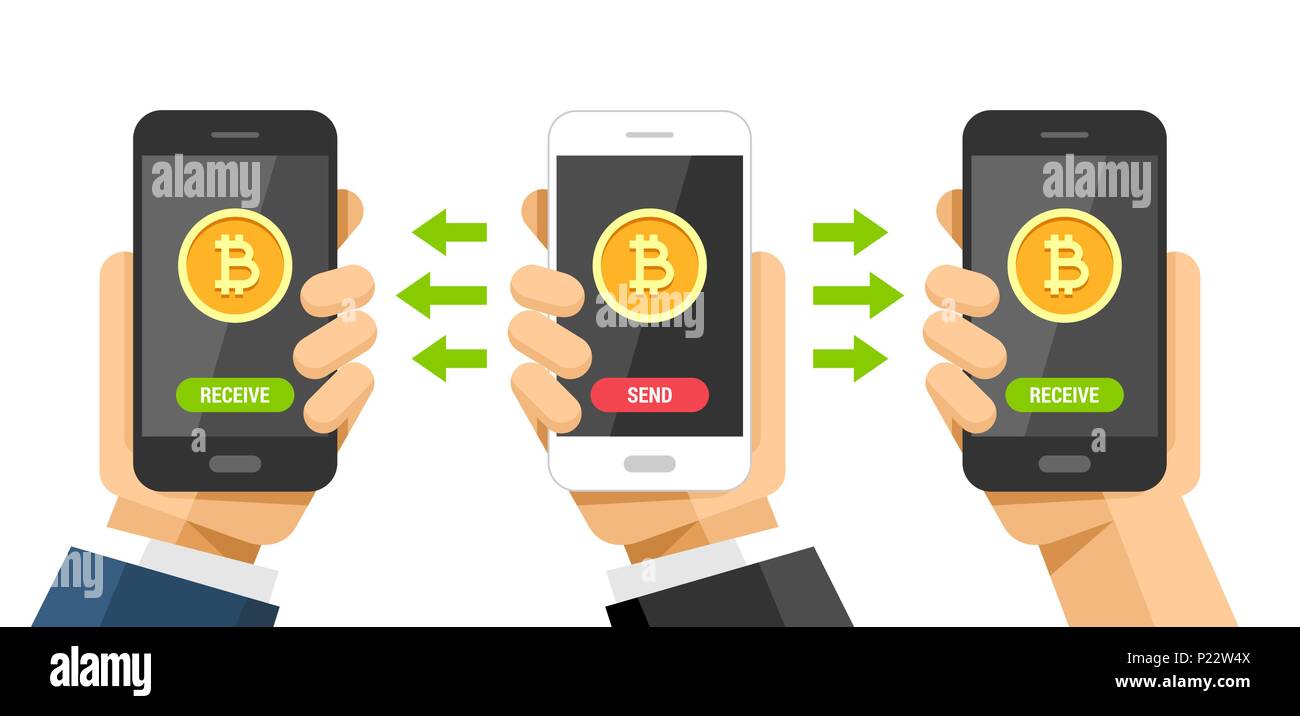 Vector flat illustration of bitcoin send and receive between user phones. Bitcoin  cryptocurrency technology operation Stock Vector Image & Art - Alamy