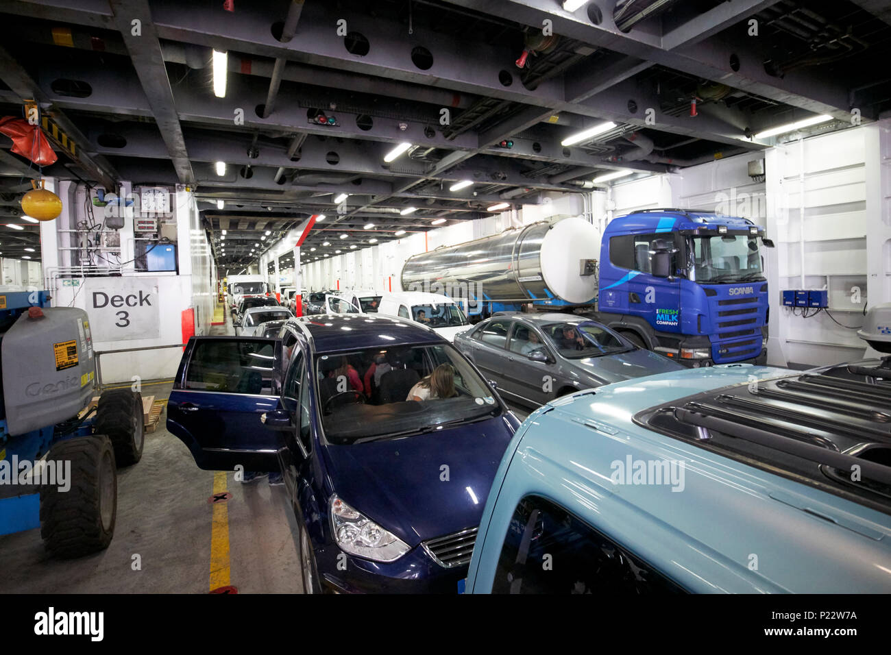 cars and lorries on the vehicle deck of an irish sea stena line ferry in the uk Stock Photo