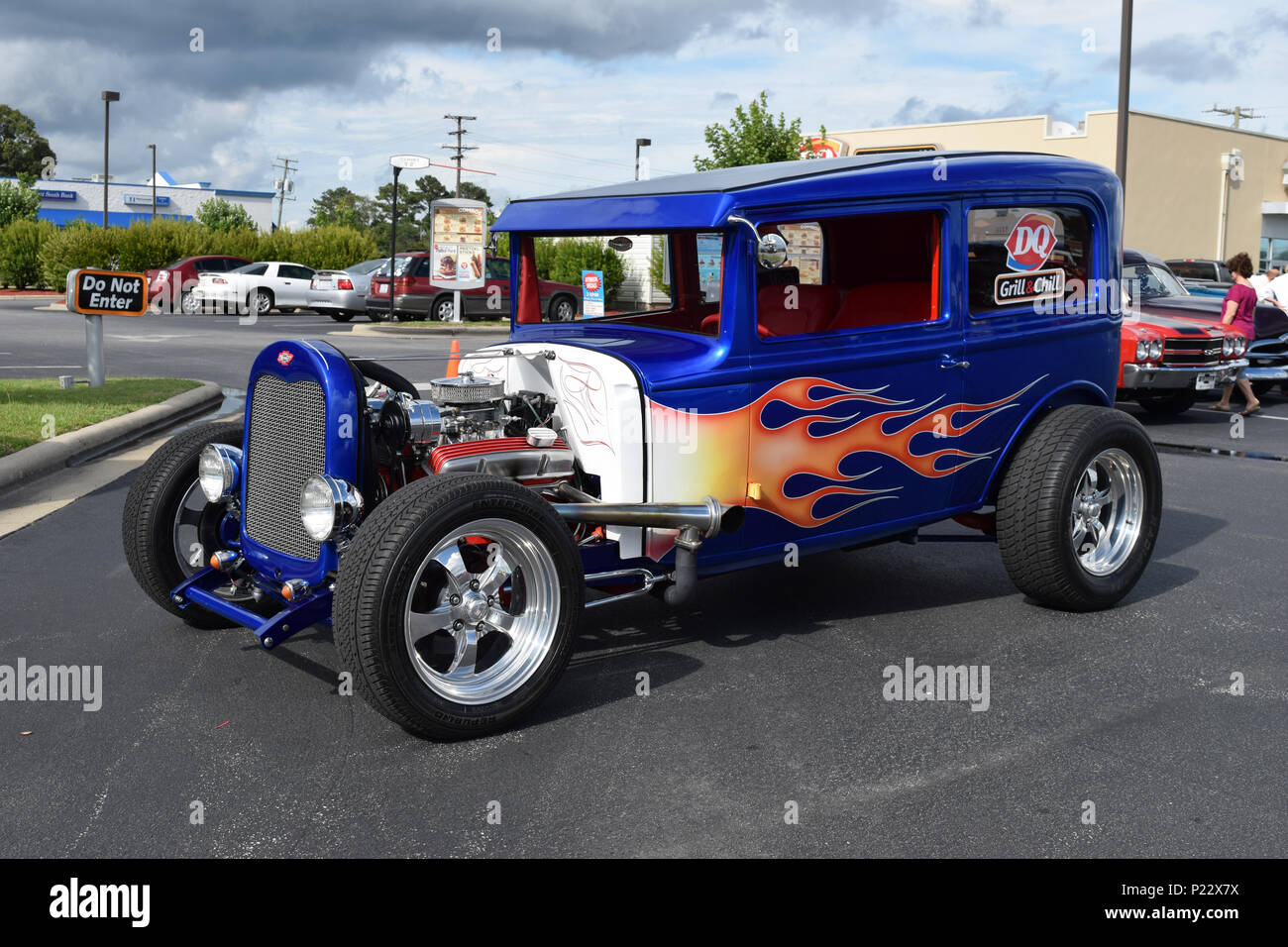 A custom Hot Rod car at a Car Show. Stock Photo