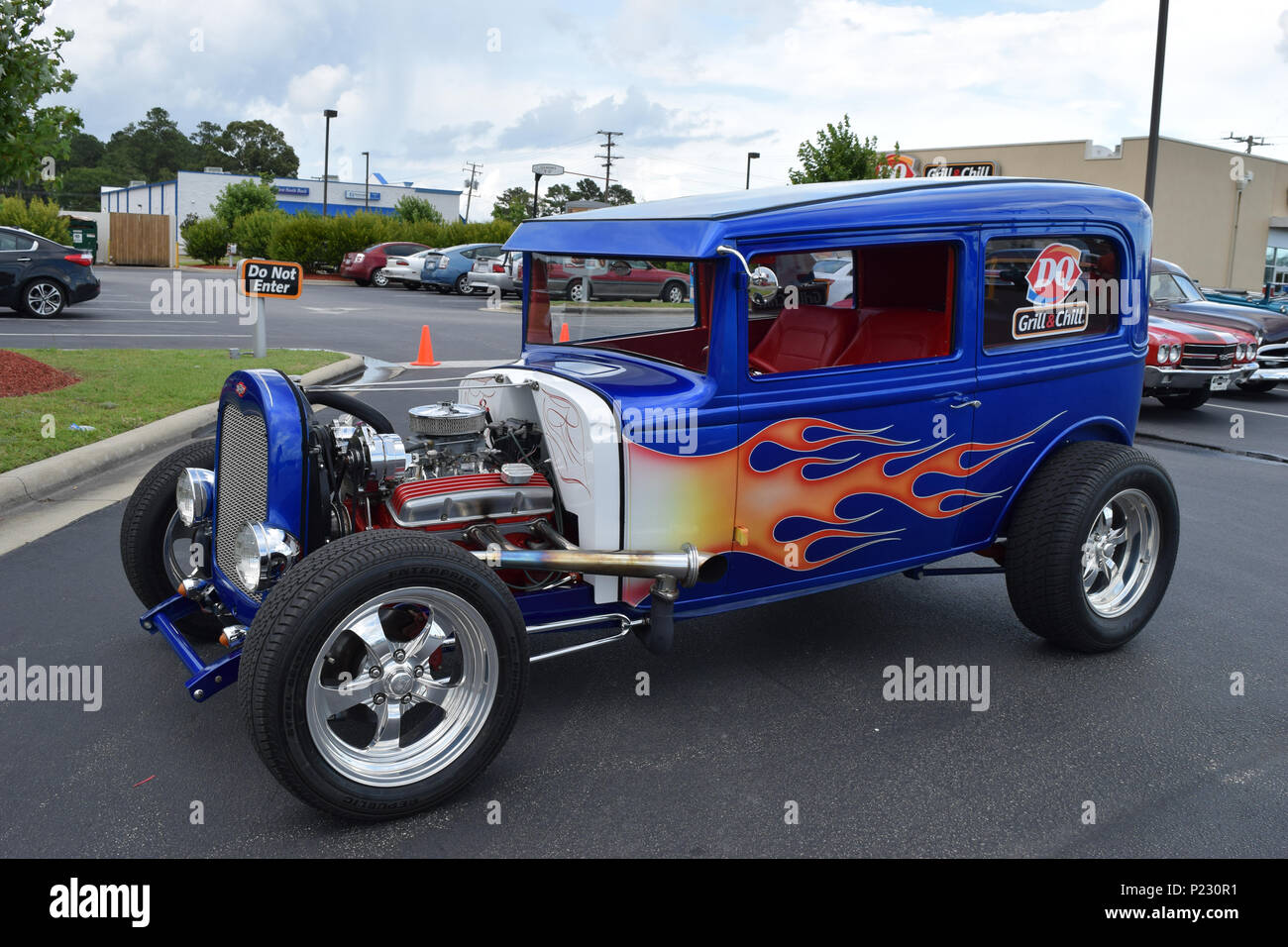 A custom Hot Rod car at a Car Show. Stock Photo