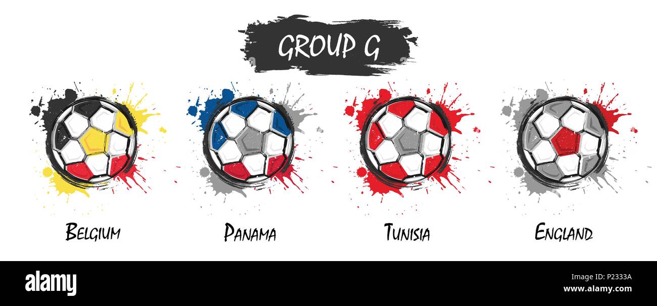 Set of national football team group G . Realistic watercolor art paint with stained splash color . Flat design . Vector for international world champi Stock Vector